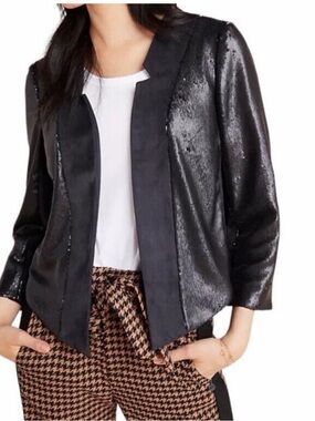 Anthropologie Black Sequin Open-Front Blazer
